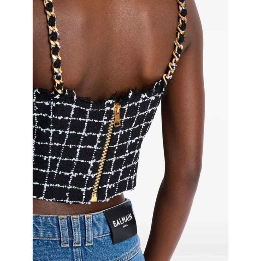 Balmain Women Tweed Top With Shoulder Straps - Picture 4 of 6